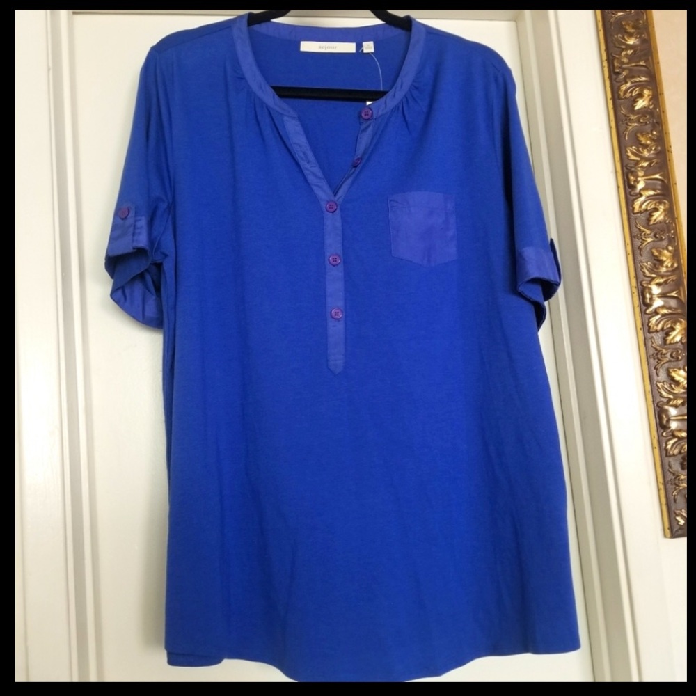 Sejour Supima Cotton Blend Blue Top Size 1x NWT